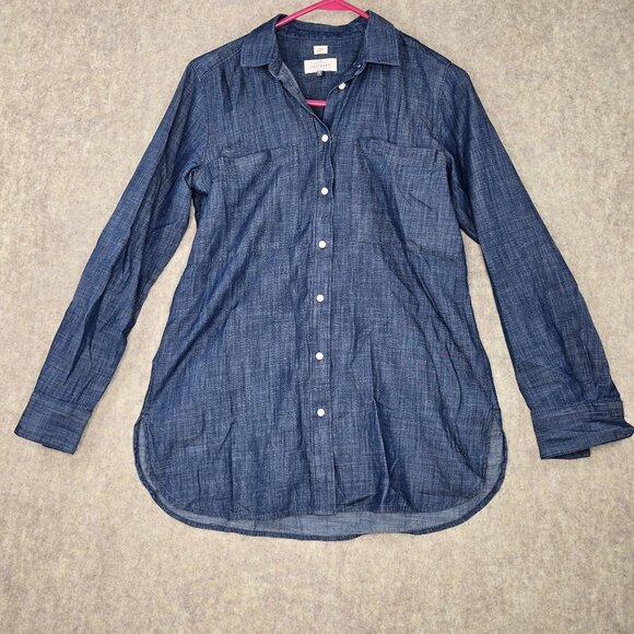 Ann Taylor LOFT Button-Up Blue Chambray Long Sleeve Shirt XS Cotton Softened - Picture 1 of 7